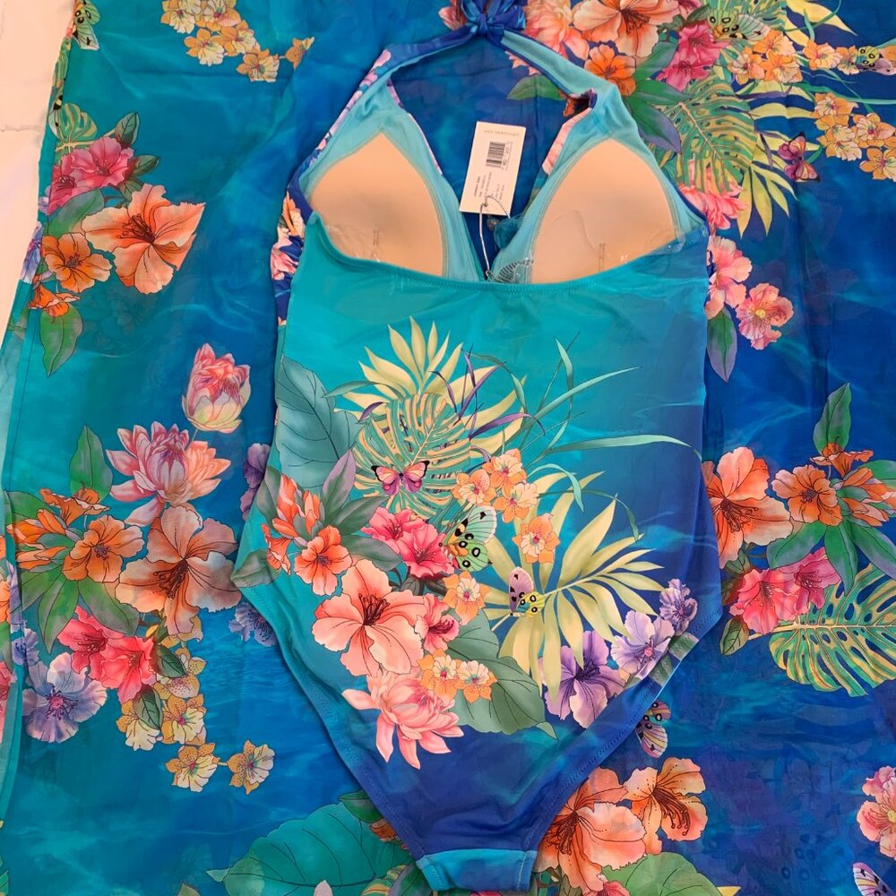 Johnny Was Water Tropic Kaftan & Tie Dye Twist Keyhole One Piece NWT - Picture 2 of 11